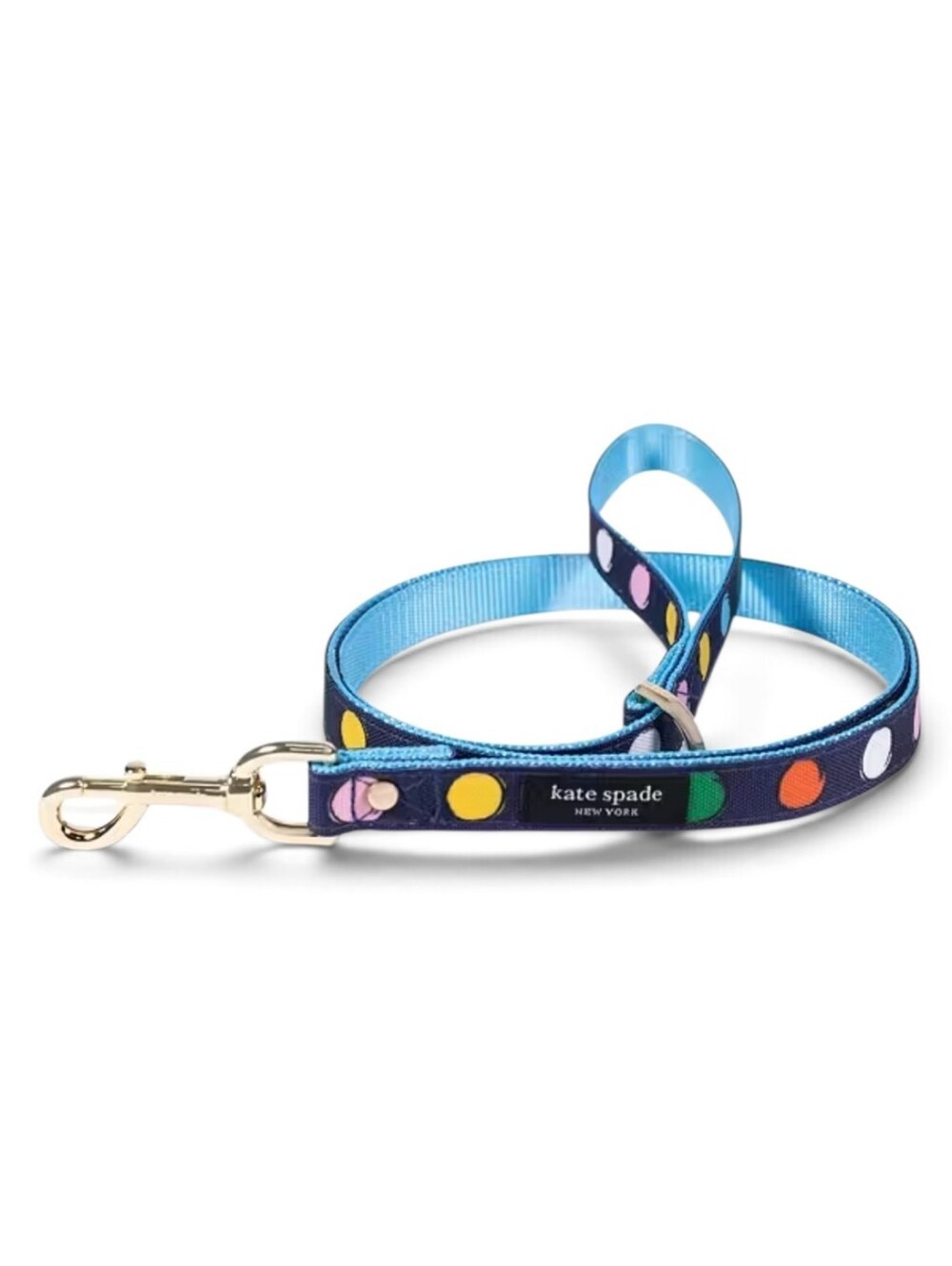 kate spade Navy Polka Dot Dog Leash with Sky Blue Lining - Size S/M